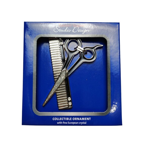 Hairdresser Scissors and Comb Collectible Ornament With European Crystal - Picture 1 of 2